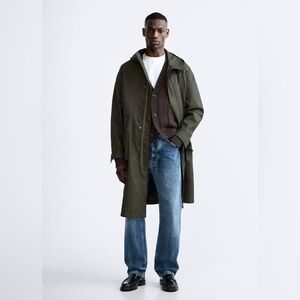 NWT Zara Long Vented Parka Jacket Green Size S-M